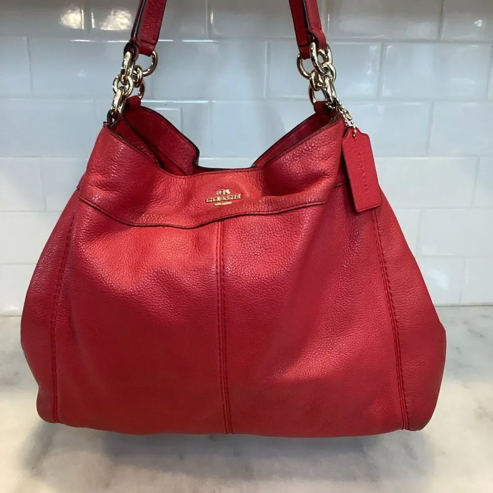 Coach Purse Handbag Leather Large Lexy Red Pebbled Shoulder Bag Pocketbook